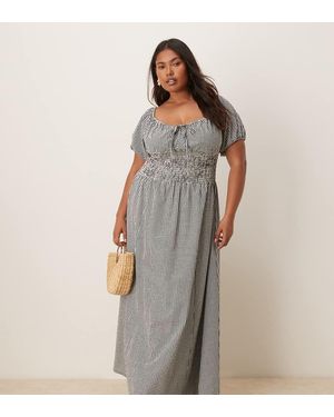 Esmee Curve Exclusive Puff Sleeve Tie Front Maxi Beach Dress - Grey