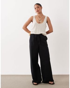 Miss Selfridge Linen Blend Wide Leg Trouser - White