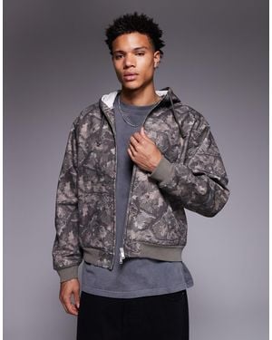 Faded Store Core Canvas Hooded Zip Through Jacket - Gray