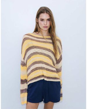 Pull&Bear Opengewerkte Trui Met Space-Dye - Blauw