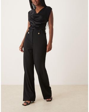 Vila High Waisted Button Detail Pants - Black