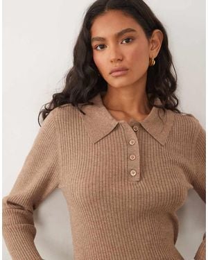Threadbare Gebreide Polotop Met Lange Mouwen - Bruin