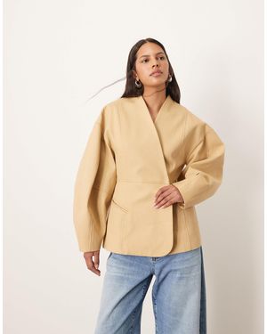 ARRANGE Twill Jacket With Ovoid Sleeve And Cinched Waist - Natural