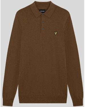 Lyle & Scott Mid Knits Cotton Merino Long Sleeve Knitted Polo - Brown