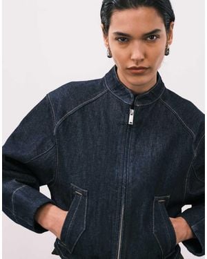 Calvin Klein Collarless Cropped Denim Jacket - Blue
