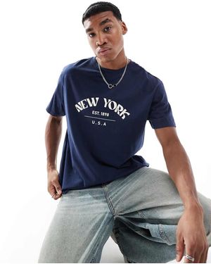 Another Influence T-Shirt Oversize Con Scritta New York - Blu