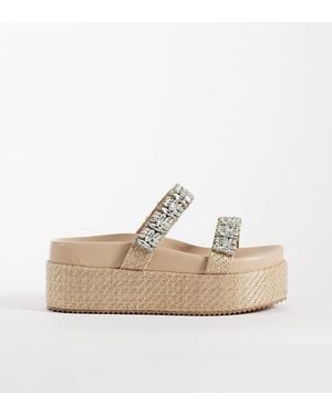 Public Desire Darcy Paltform Raffia Sandals With Embellished Straps - White