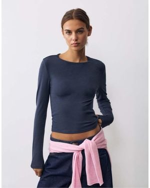 Pull&Bear Fitted Long Sleeve T-shirt - Blue