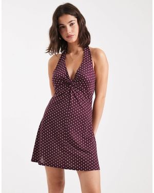 Miss Selfridge Polka Dot Twist Front Mini Dress - Purple