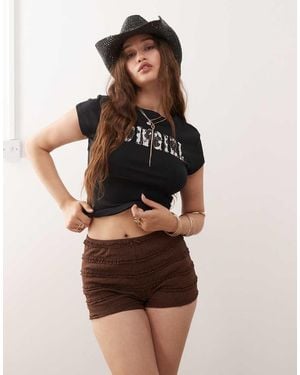 Miss Selfridge Ruffle Detail Shorts - Brown