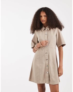 Vero Moda Button Front Fit And Flare Denim Mini Dress - Natural