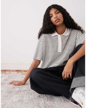 Monki Boxy Fit Short Sleeve Polo Shirt - Black