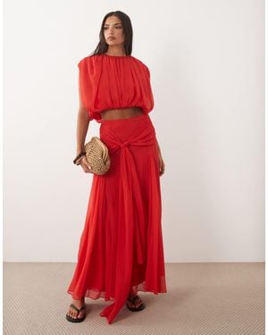 ASOS Chiffon Drape Detail Maxi Skirt - Red