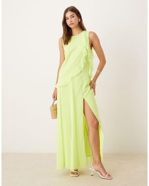 ASOS Racer Neck Ruffle Shift Maxi Dress - Yellow