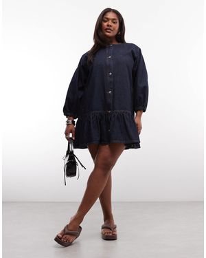 Collusion Plus – jeans-hemdblusenkleid - Blau