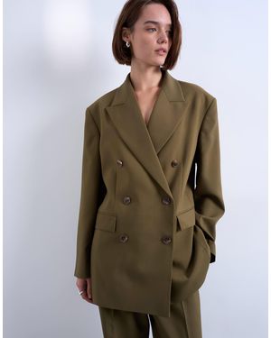 TOPSHOP 6 Button Double Breasted Tuxedo Blazer - Green