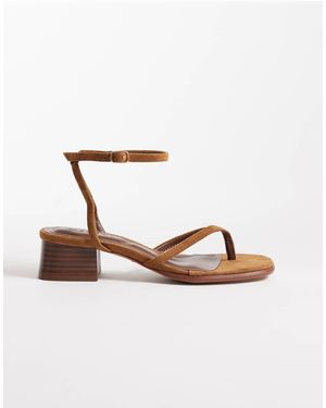 SEQWL Wide Fit Low Block Heeled Sandals - Brown