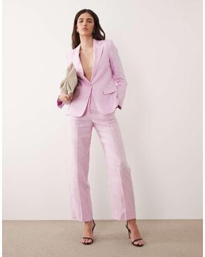 Mango Boreli 100% Linen Tailored Straight Trousers - Pink