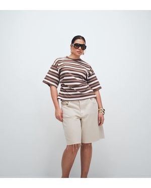 Noisy May High Waist Bermuda Denim Short - Red