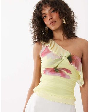 Miss Selfridge One Shoulder Top With Frill Neckline - Multicolour