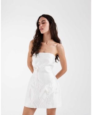 JW PEI Bandeau 3D Floral Applique Tailored Mini Dress - White