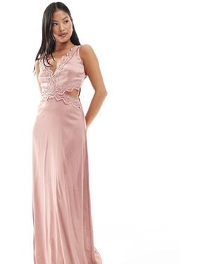 TFNC London Vestido De Dama De Honor Largo Rosa Palo De Satén Con Detalle Festoneado De Encaje De