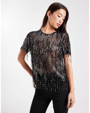 ONLY Tassels Sequin Mesh Top - Black