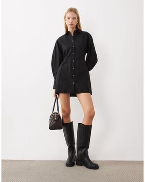 ASOS Mini Shirt Dress With Cinched Waist - Black