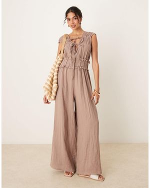 ASOS Double Cloth Gathered Bust Jumpsuit - Natural