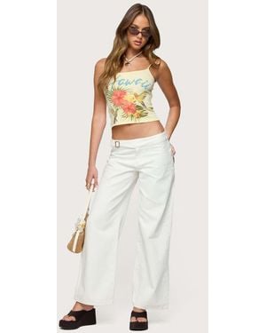 Edikted Buckle Low Rise Straight Leg Trousers - White