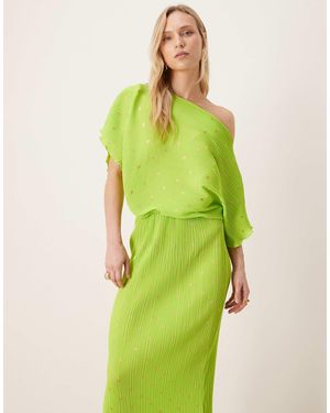 Never Fully Dressed Petite Tilly Off Shoulder Plisse Maxi Dress - Green