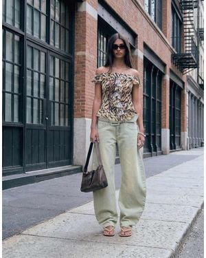 Lioness Dynasty Wide Belt Detail Barrel Leg Jeans - Blue
