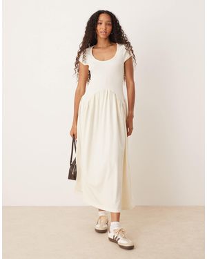 ASOS Cap Sleeve Waisted Detail Midi Dress - Natural