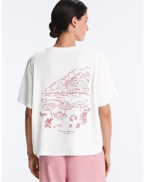 Oysho Boxy Short-sleeved Cotton Blend T-shirt With Slogan - White