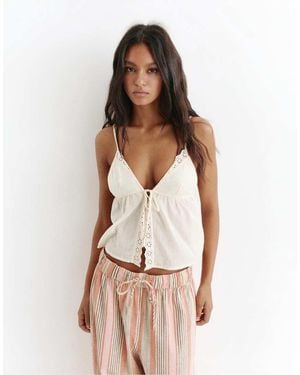 Pull&Bear Strappy Top With Lace Detail - White