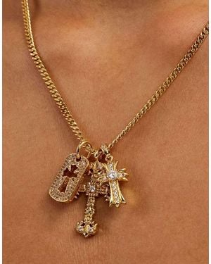 CERNUCCI Iced Triple Cross & Tag Necklace - Brown