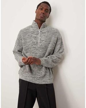 ASOS Knitted Oversized Fisherman Rib Quarter Zip Jumper - Grey