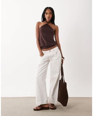 Cotton On Ada - top dos nu à perles - chêne foncé - Blanc