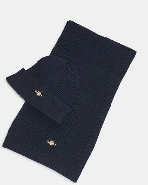 GANT Cable Knit Beanie And Scarf Gift Set - Blue
