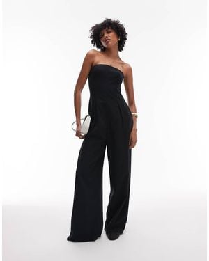 TOPSHOP Seamed Wide Leg Linen Jumpsuit - Blue