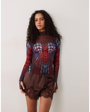 AFRM Zadie Mesh Turtleneck Long Sleeve Top - Red