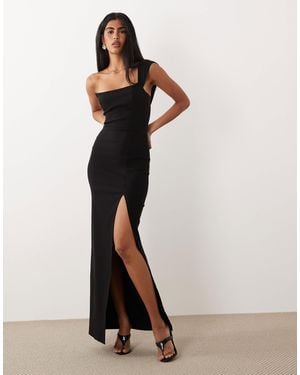 Vesper Bengaline Fallen Shoulder Bandeau Side Split Maxi Dress - White