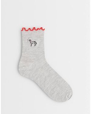 ASOS Frill Edge Ankle Socks With Dalmatian Embroidery - White
