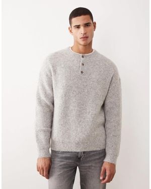 ASOS Relaxed Knitted Wool Mix Henley Neck Sweater - Gray