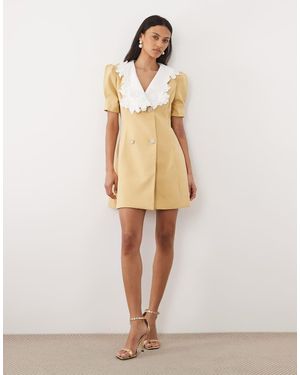 Sister Jane Contrast Collar Button Detail Mini Dress - Natural