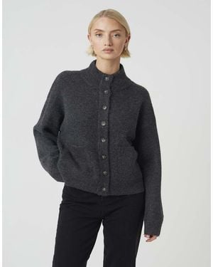 Brave Soul Turtle Neck Knitted Bomber Style Jacket - Blue