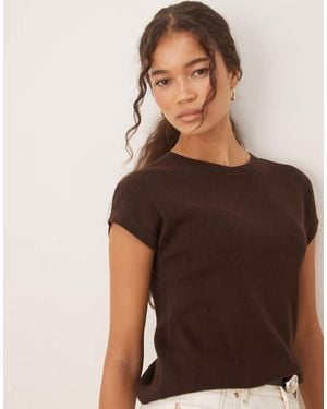Mango Fijn Gebreid T-Shirt Met Korte Mouwen - Bruin