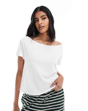 Hollister Camiseta Blanca Holgada De Manga Corta Con Hombro Descubierto De - Blanco