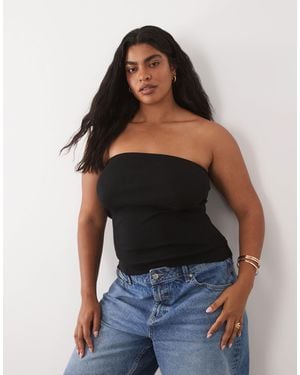 Brave Soul Brave Soul Curve Ribbed Tube Top With Side Split - Black