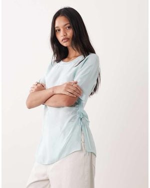 ARKET Satin Longline T-shirt With Ruched Waist - White